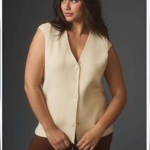 NWT By Anthropologie The Willa Oversized Cream Sweater Vest Button Front Large - Picture 1 of 5
